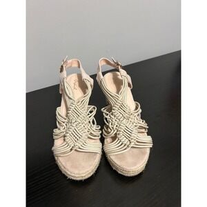 Qupid Women Beige Macrame Wedge Espadrille Sandals Size 8.5